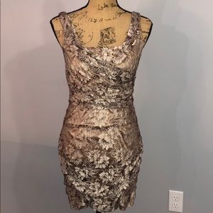 Express Gold/Champagne Lacey Fitted Dress size 6